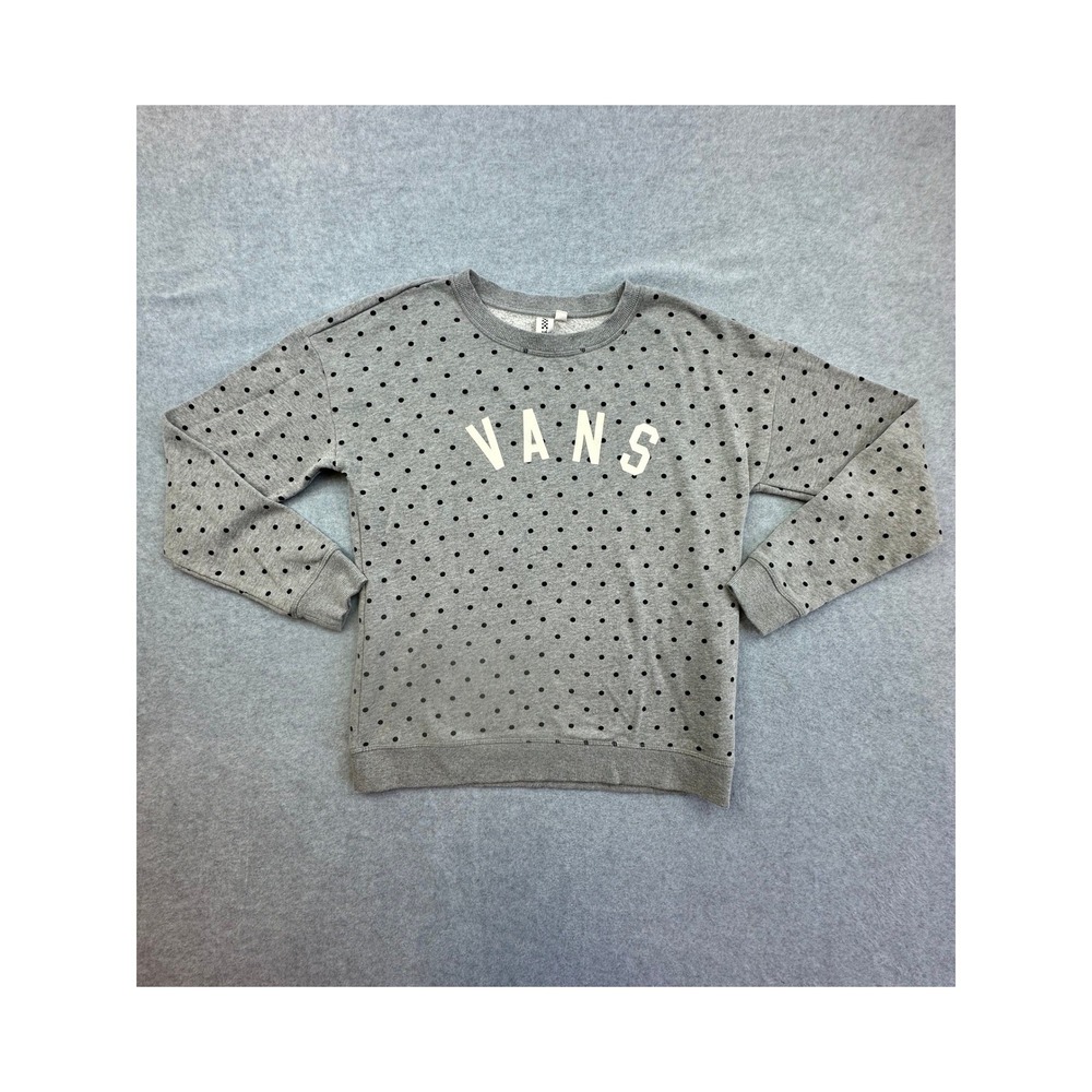 Vans Womens Gray Polka Dot Crewneck Sweatshirt Logo Fleece Pullover Small